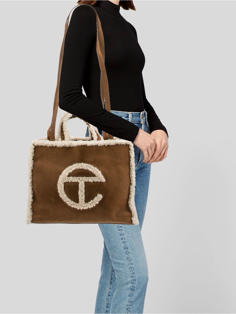 UGG x TELFAR Large Chestnut Shearling Shopper Tote Suede Sherpa Bag